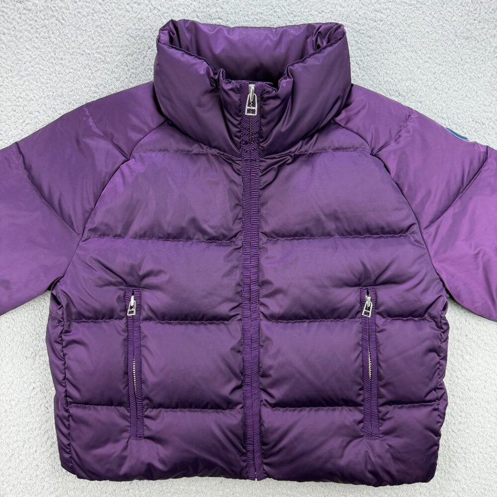 Tory Burch Sport Jacket Womens Extra Small XS Purple Down Puffer Cropped Satin 2 - Picture 2 of 11